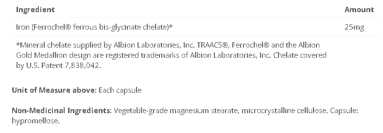 Iron Bis Glycinate - Full Chelate 25mg